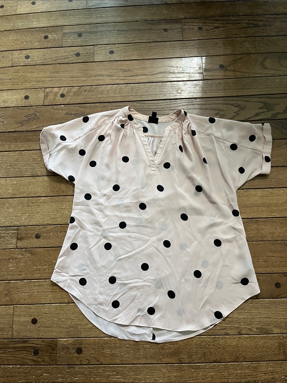 Worthington Sheer Pale Pink Polka Dot Split Neck Blouse